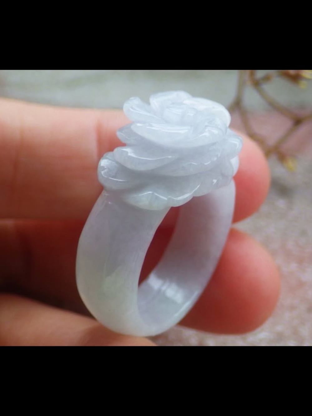 Certificate Jadeite Jade purple white Luck Rose Flower ring size8.25